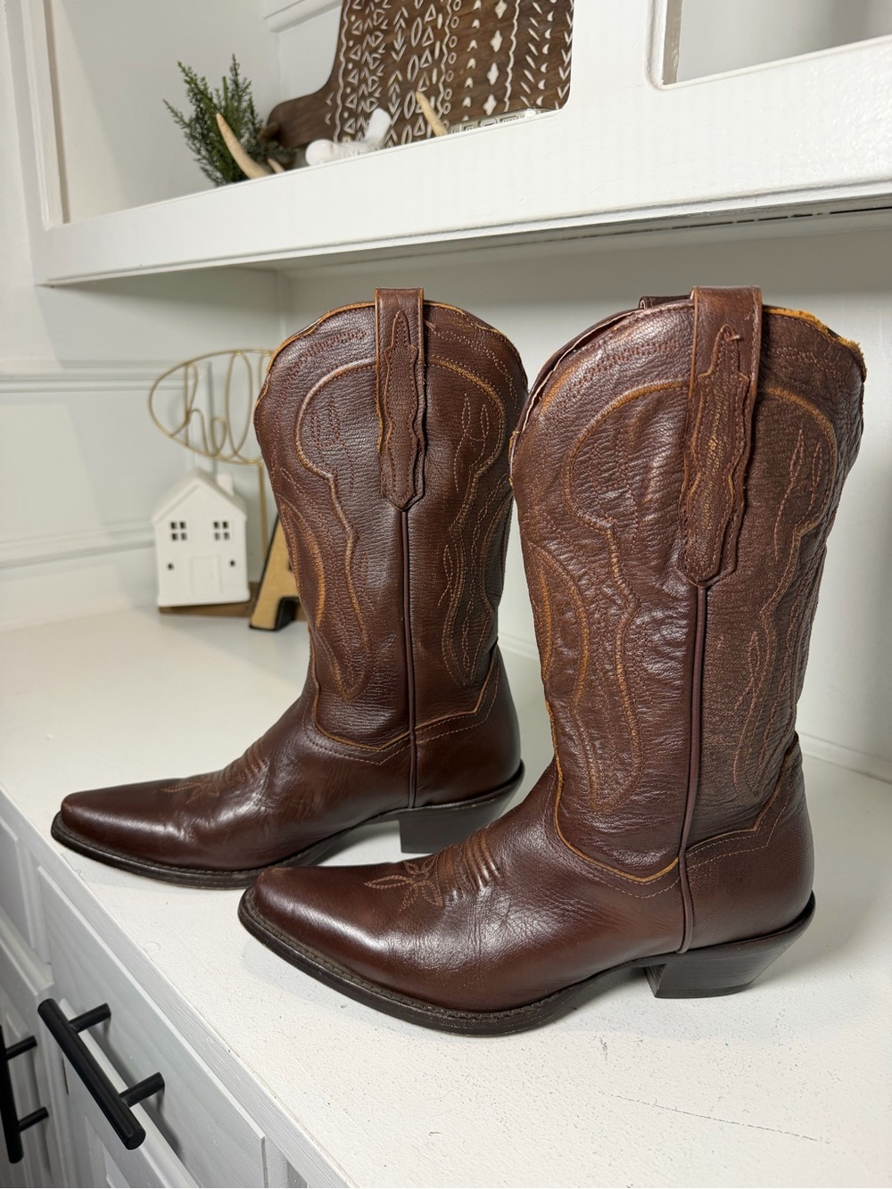 Dan Post Cowboy Boots Women's 8 Brown Leather Snip Toe Western Cowgirl Boots USA